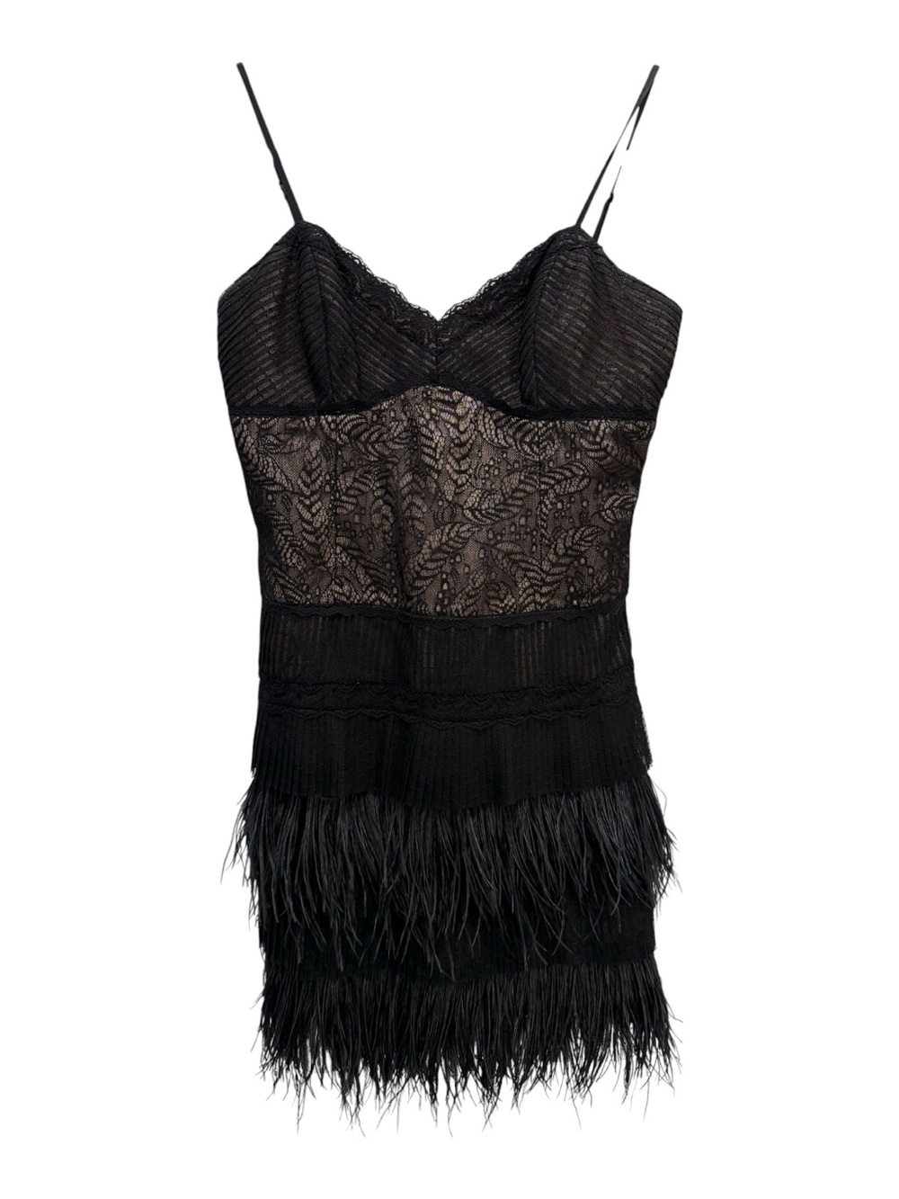 BCBGMaxAzria Black Lace and Fringe Mini Dress - Picture 2 of 7